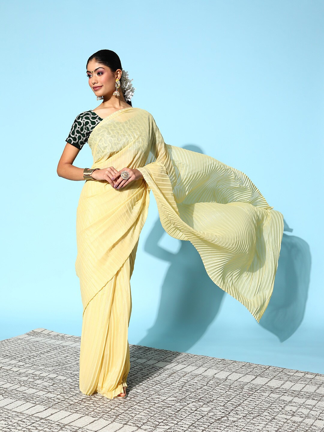 

KALINI Pleated Saree, Yellow