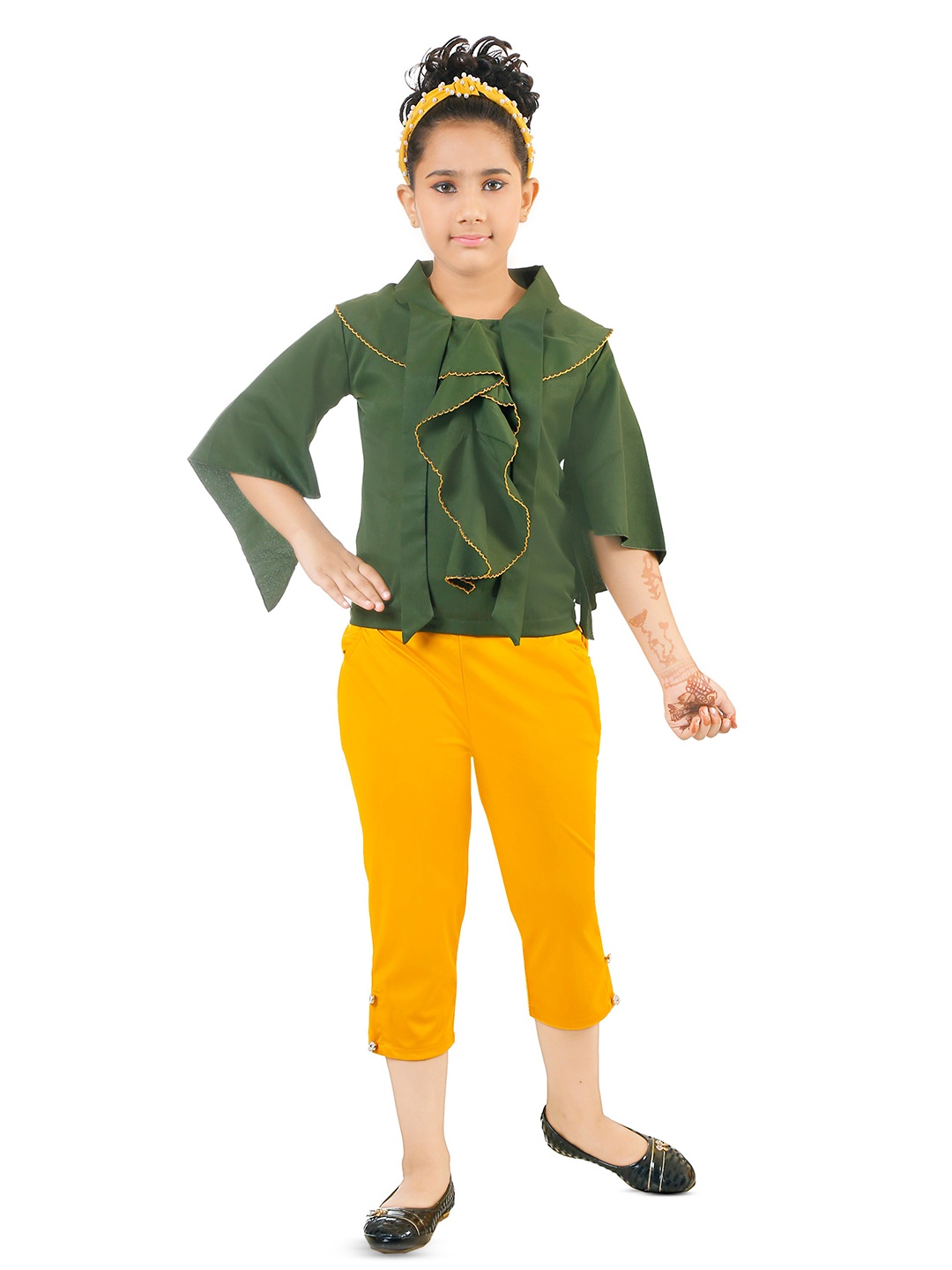 

BAESD Girls Ruffled Top With Trousers, Green