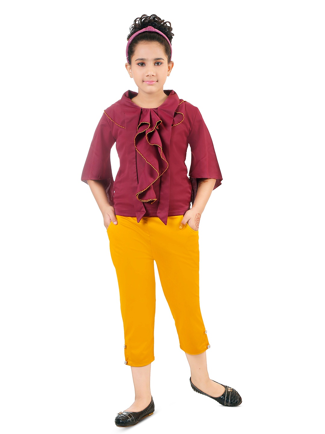 

BAESD Girls Ruffled Top With Trousers, Maroon