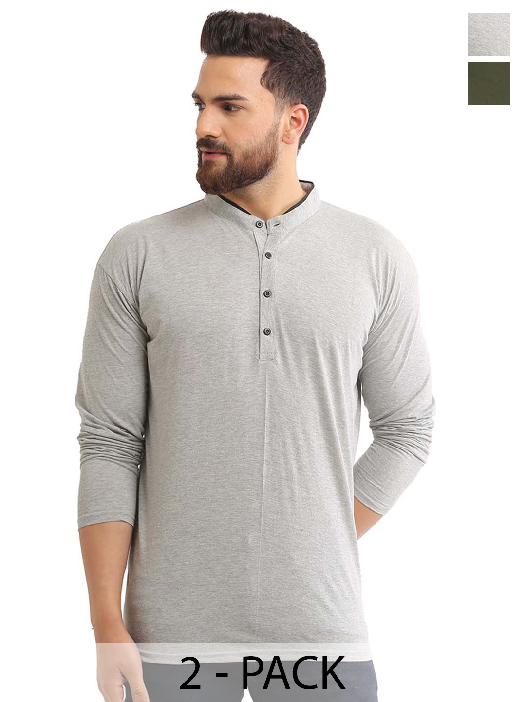 

BAESD Men 2 Henley Neck Applique T-shirt, Multi
