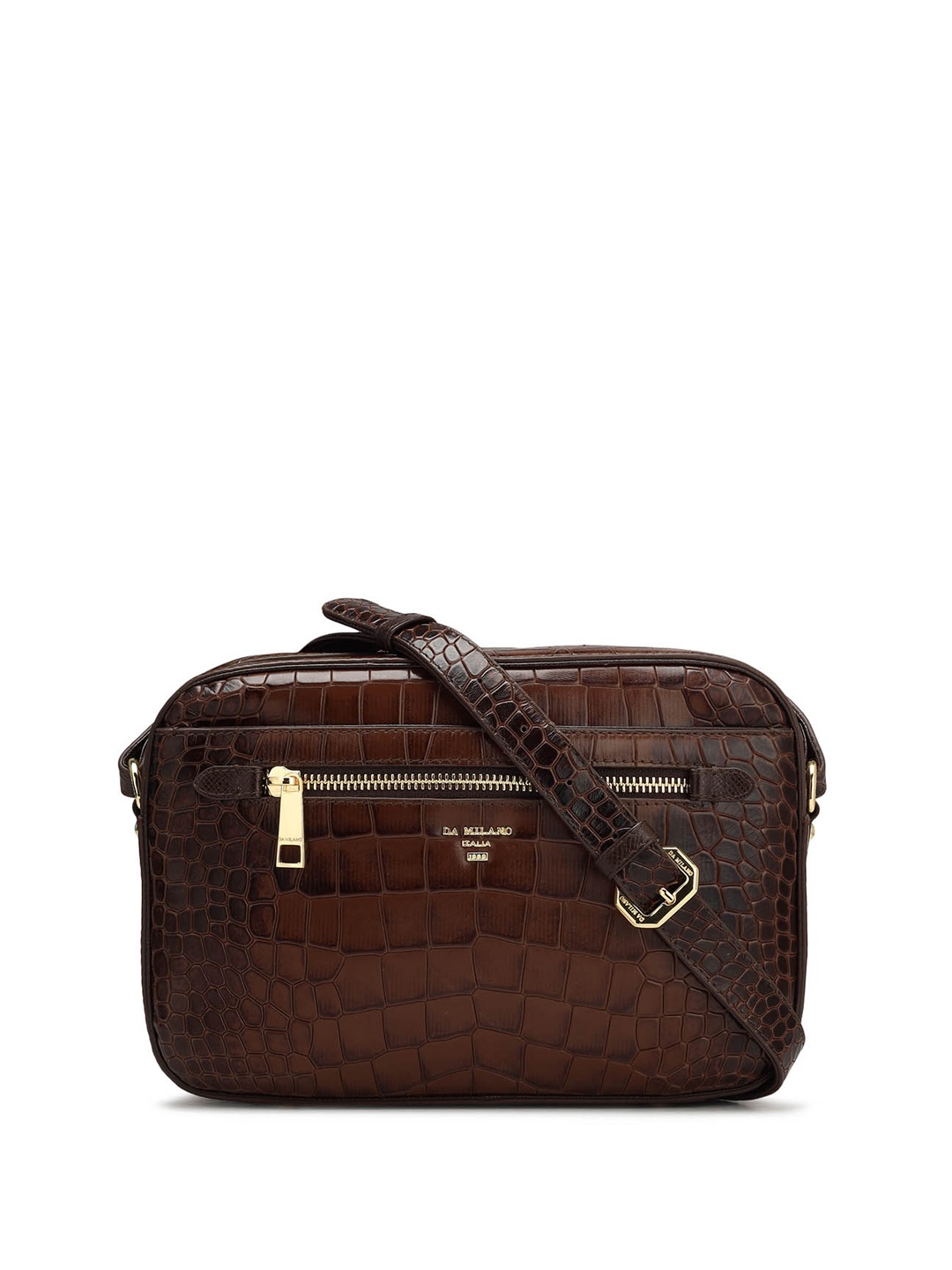 

Da Milano Animal Textured Leather Structured Sling Bag, Brown