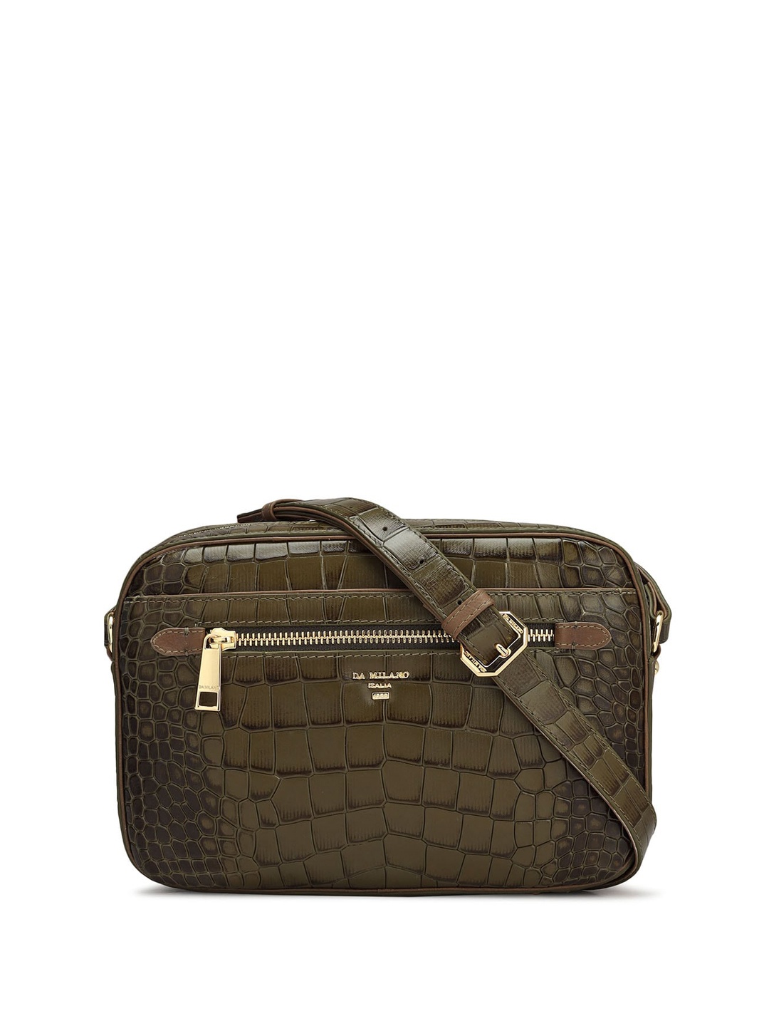 

Da Milano Animal Textured Leather Structured Sling Bag, Green