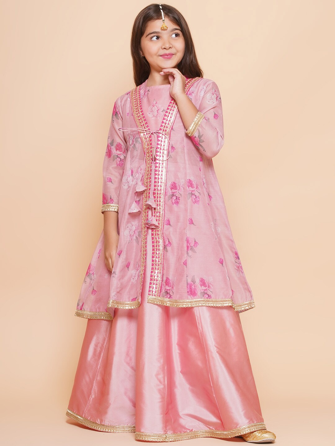 

Bitiya by Bhama Girls Printed Ready to Wear Lehenga & Shrug, Pink