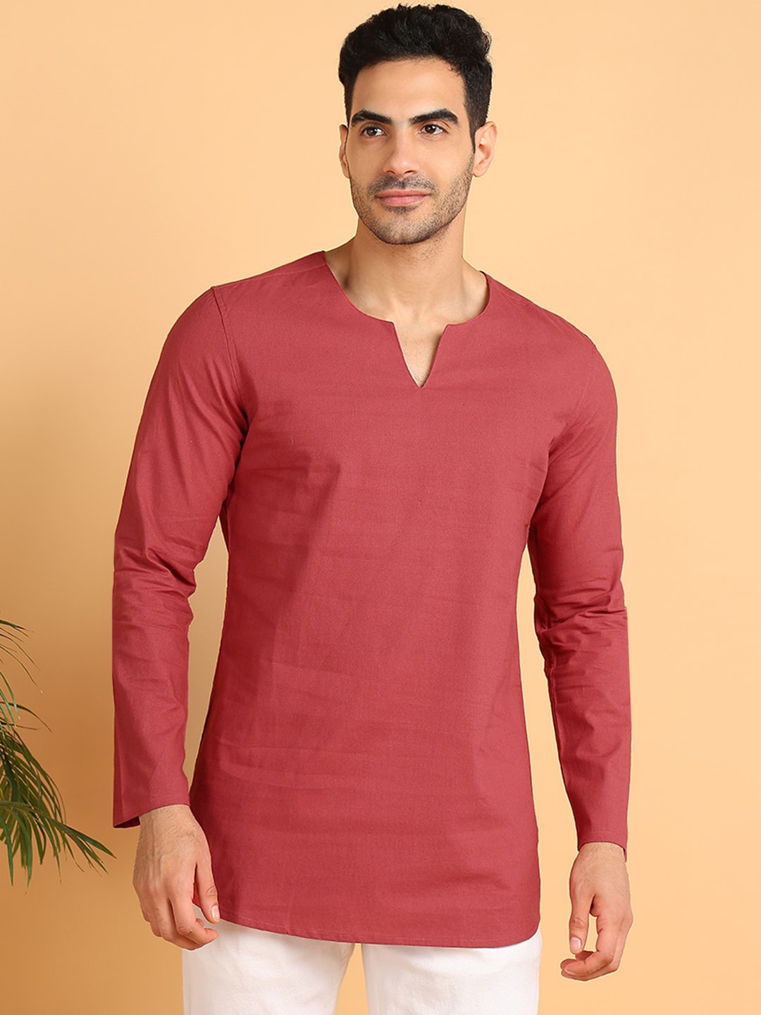 

HERE&NOW Round Neck Cotton Short Kurta, Maroon