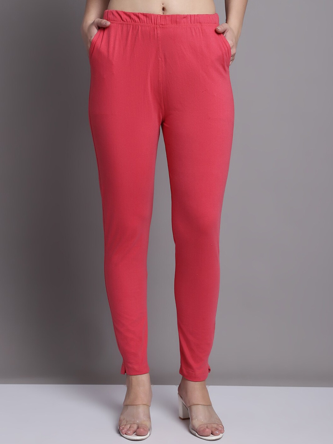 

Jinfo Mid Rise Ankle-Length Leggings With Side Pockets, Peach