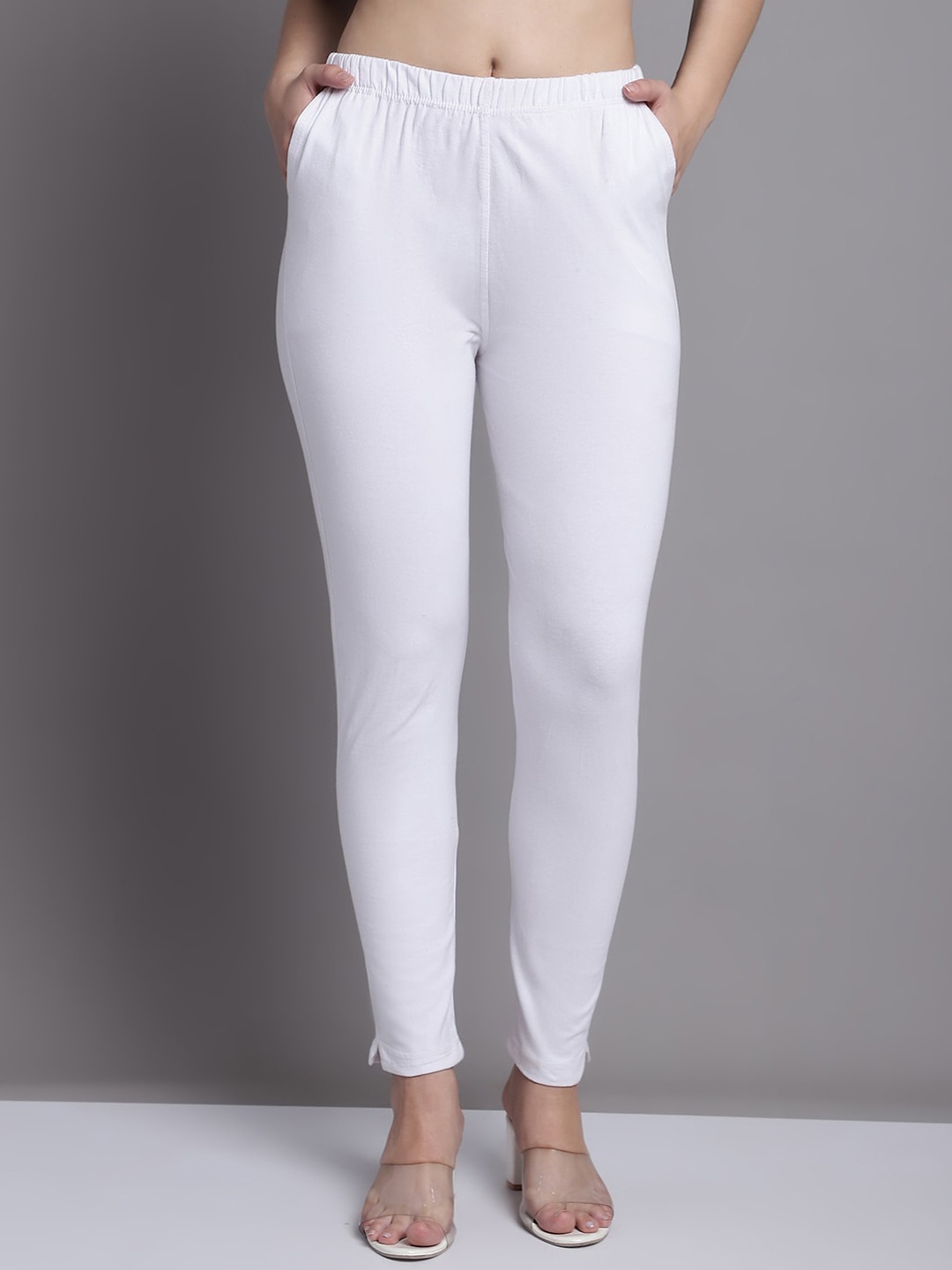 

Jinfo Mid Rise Ankle-Length Leggings With Side Pockets, White