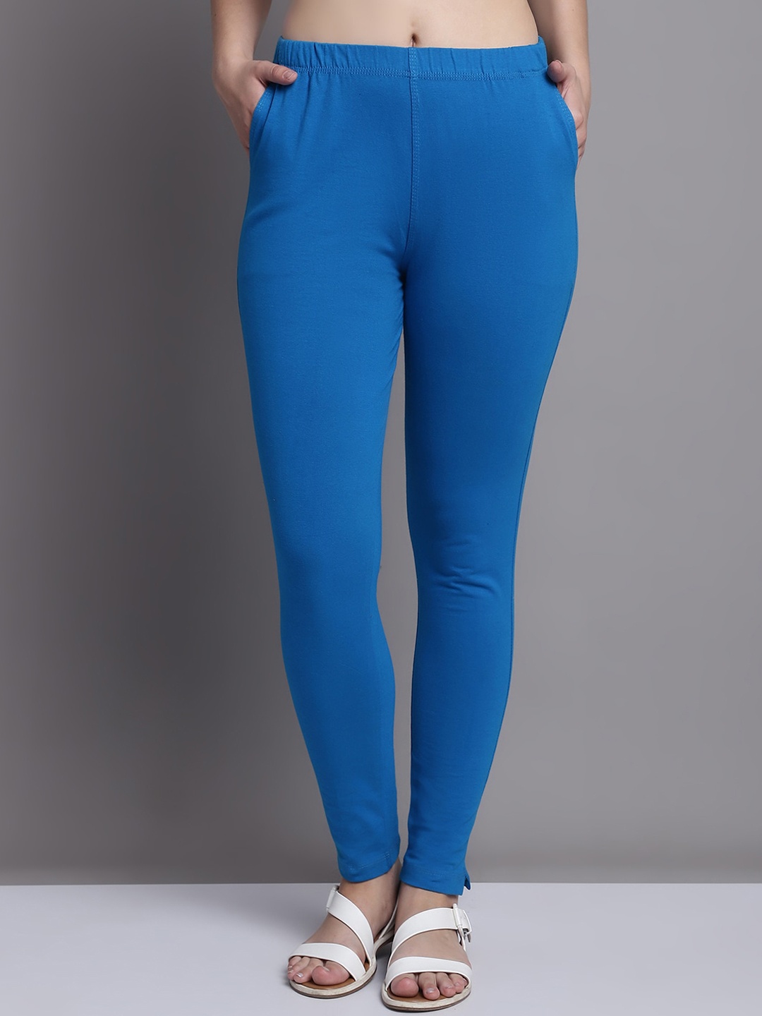 

Jinfo Mid Rise Ankle-Length Leggings With Side Pockets, Blue