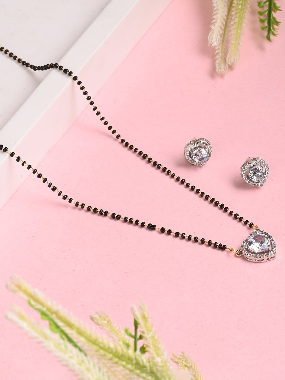 

AanyaCentric Gold-Plated Beaded Mangalsutra, Anklet & Earring Set