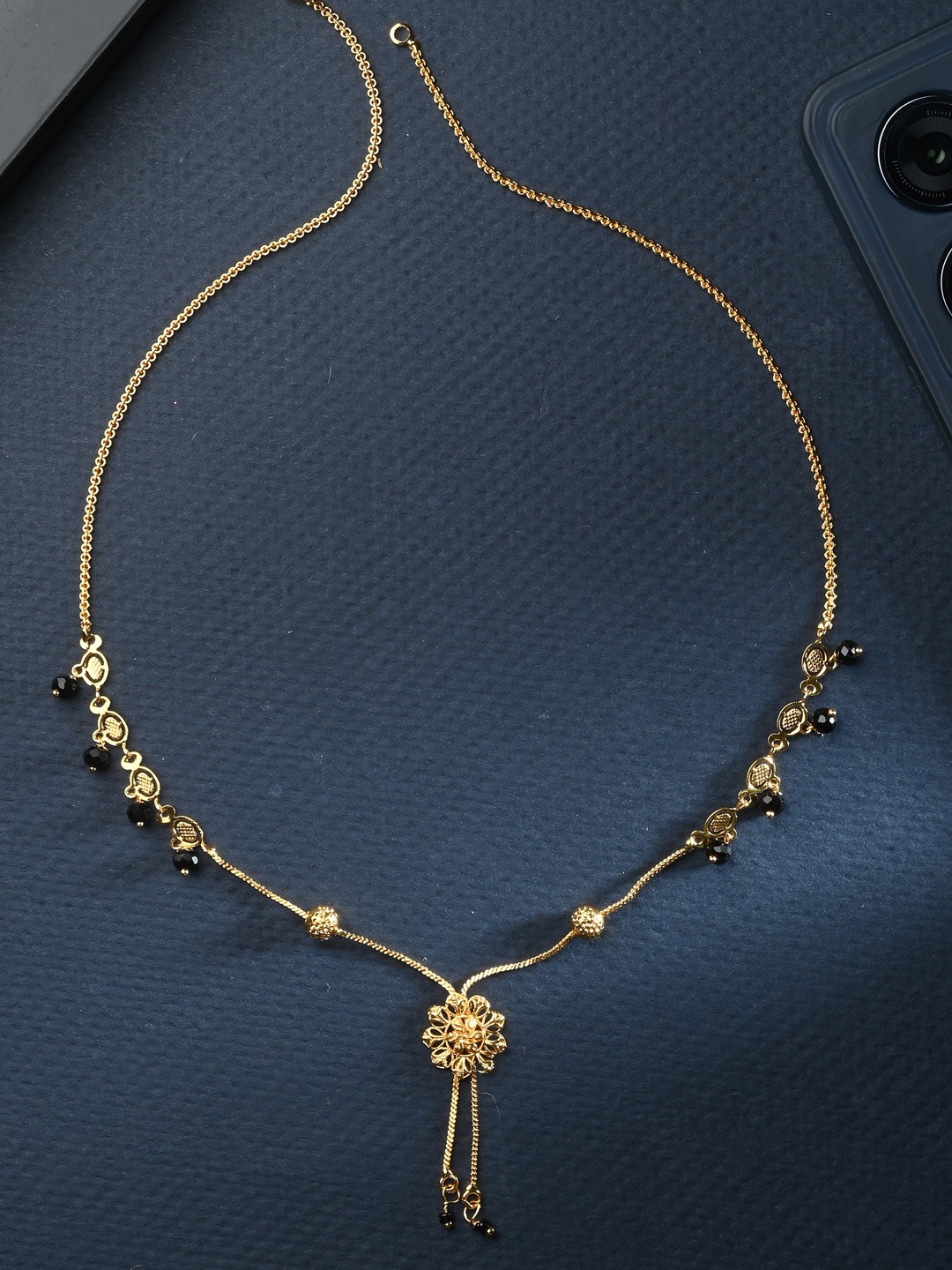 

AanyaCentric Gold-Plated Beaded Mangalsutra & Earring Set