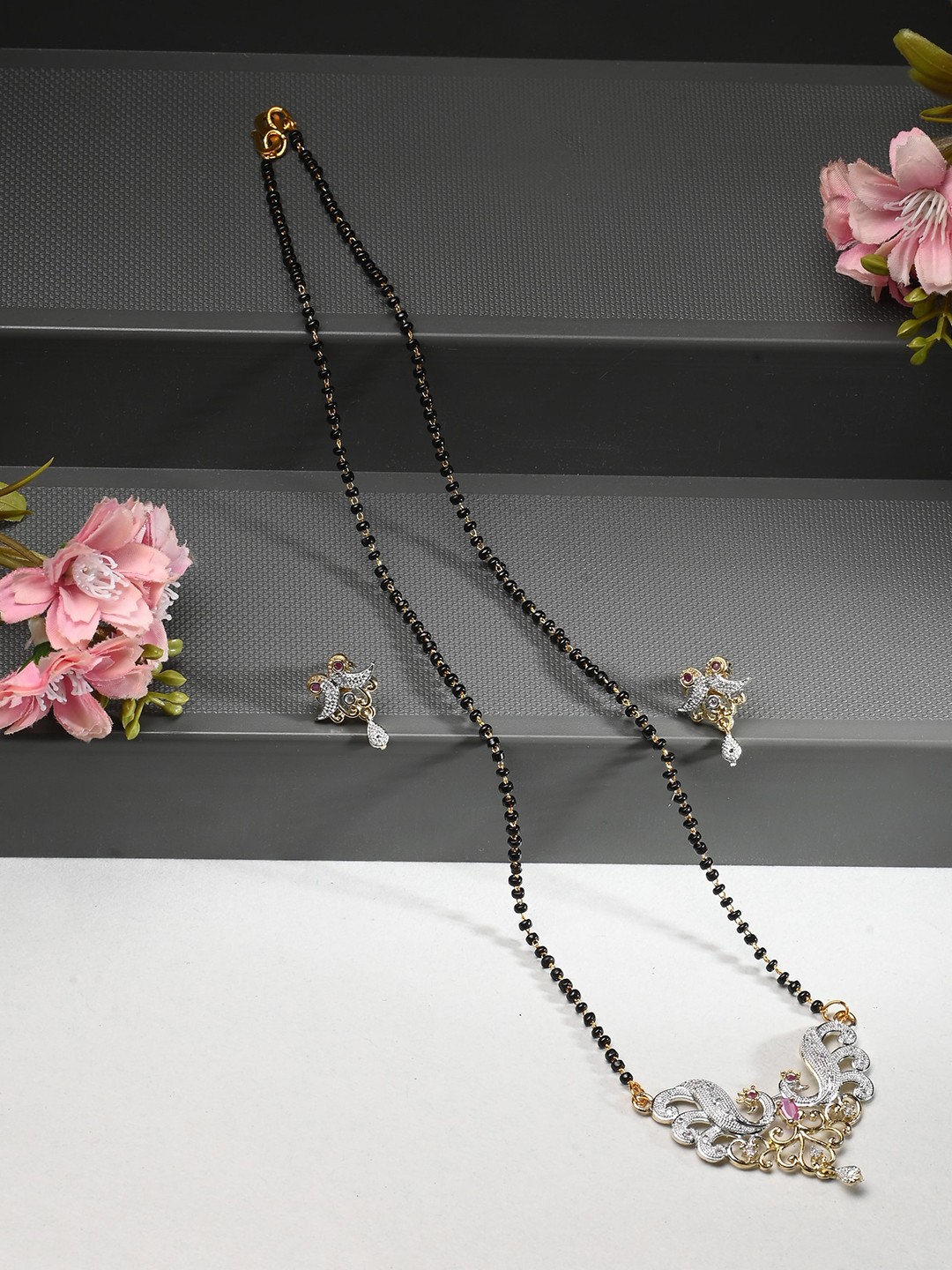 

AanyaCentric Gold-Plated Beaded Mangalsutra, Anklet & Earring
