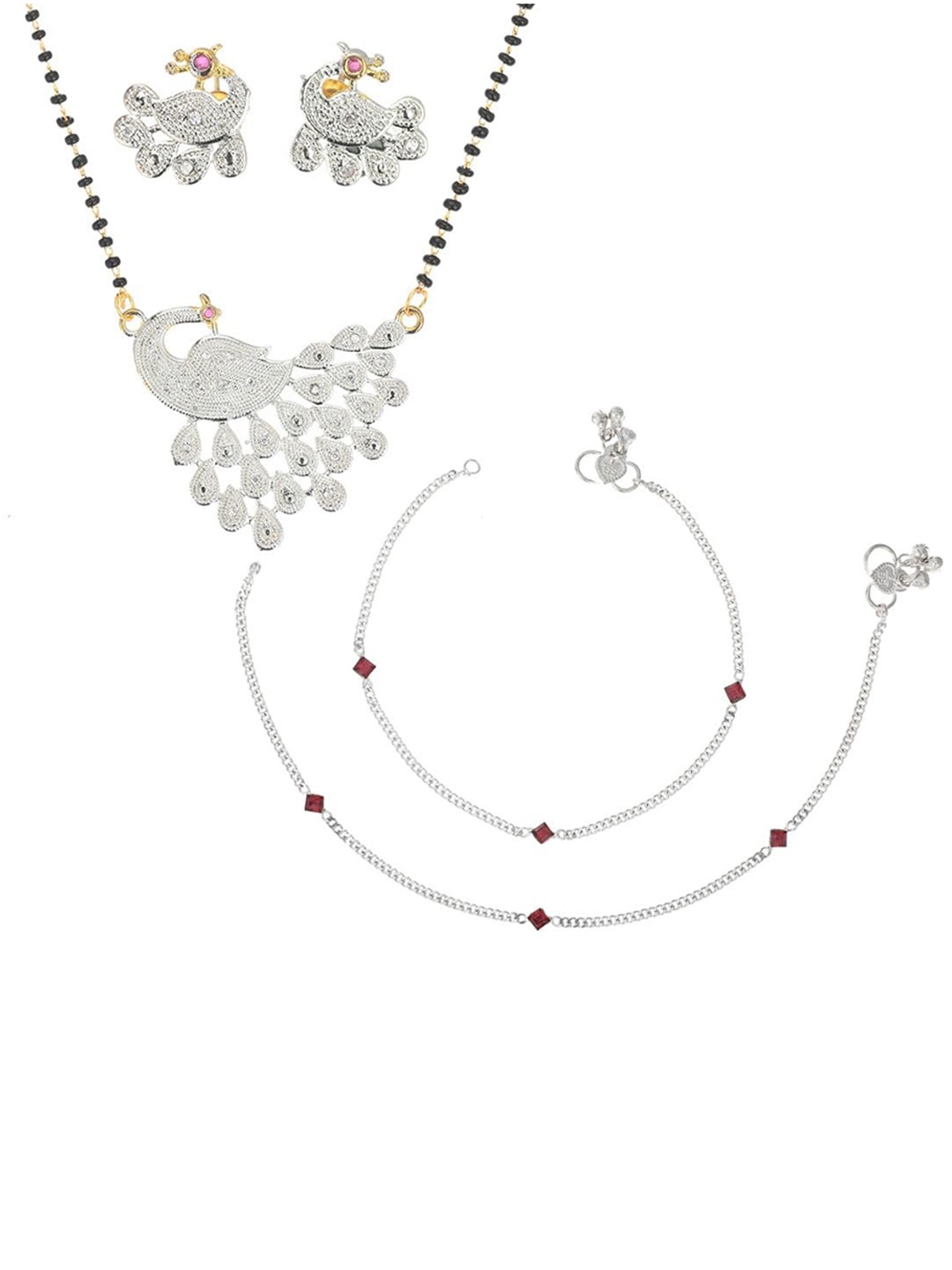 

AanyaCentric Gold Plated Mangalsutra with Earrings & Silver Plated Anklet