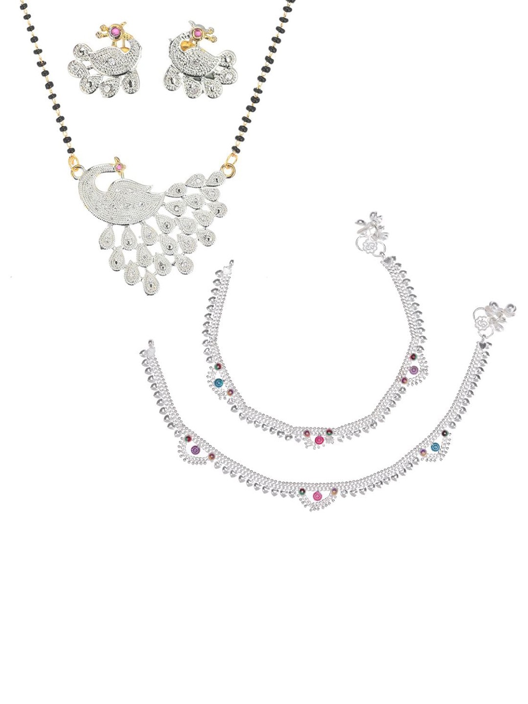 

AanyaCentric Gold-Plated Beaded Mangalsutra Anklet & Earring