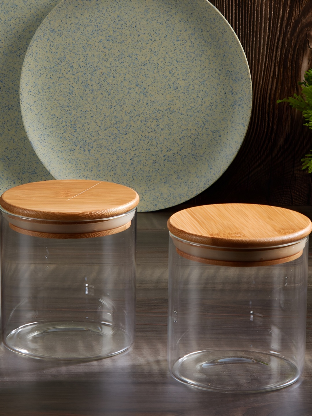 

Red Butler Transparent & Brown 2 Pieces Glass Food Containers With Bamboo Lid 500 ml