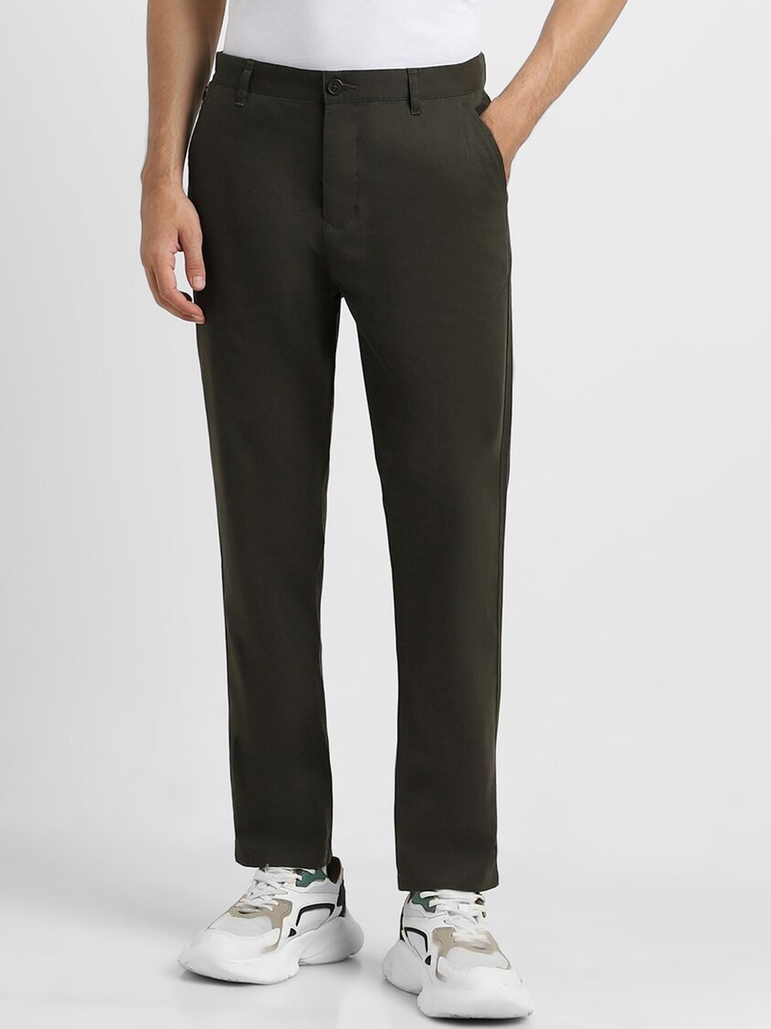

FOREVER 21 Men Mid-Rise Chinos Trousers, Olive