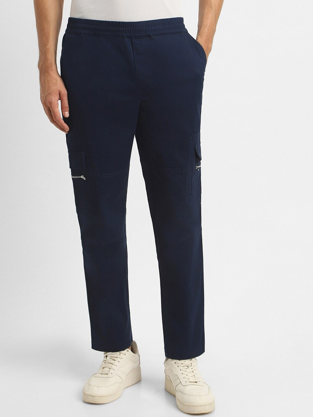 

FOREVER 21 Men Mid-Rise Cargo Trousers, Navy blue
