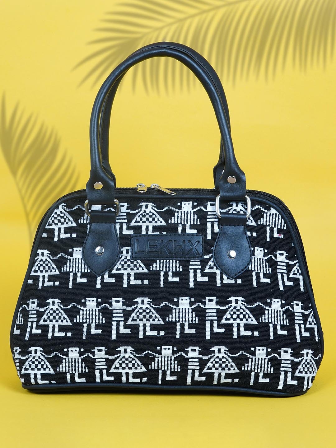 

LEKHX Abstract Printed Structured Handheld Bag, Black
