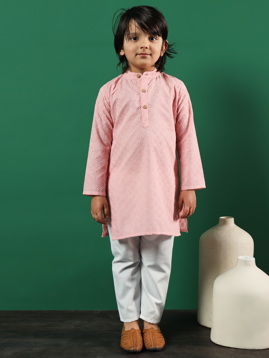 

Readiprint Infant Boys Geometric Embroidered Pure Cotton Kurta with Pyjamas, Mauve