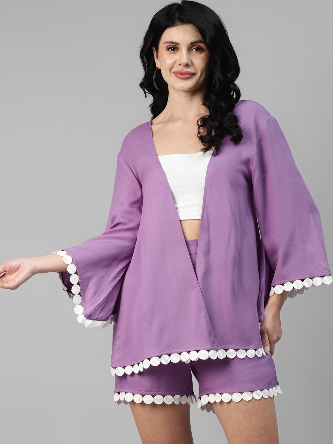 

DEEBACO Shawl Neck Shrug With Shorts, Lavender