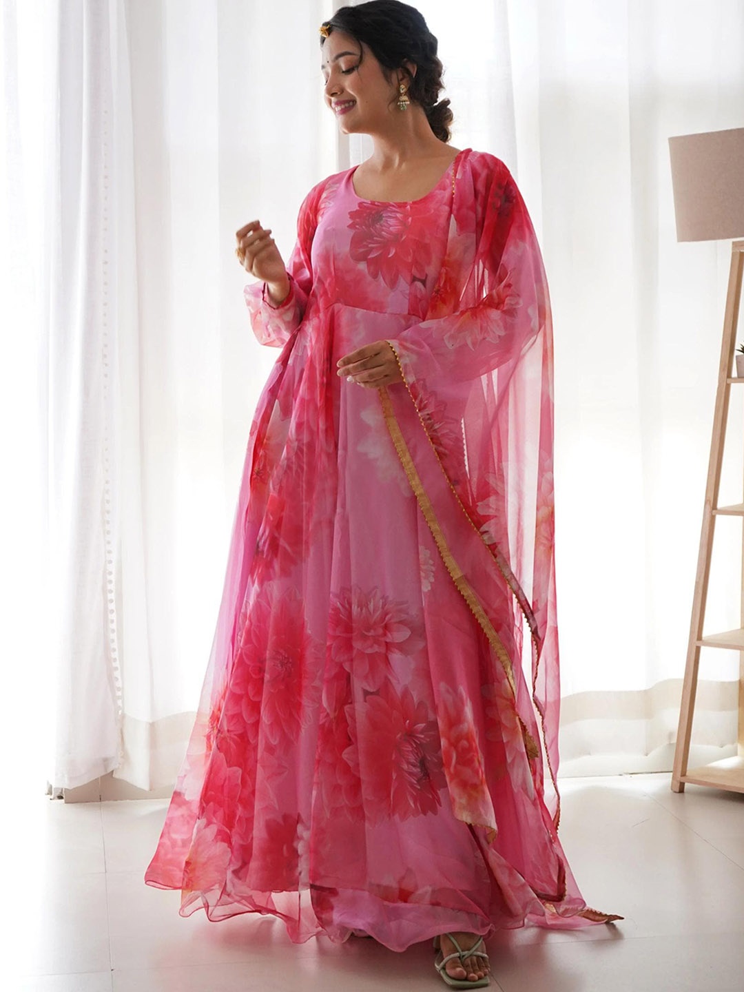 

KALINI Floral Printed Dress with Dupatta, Pink