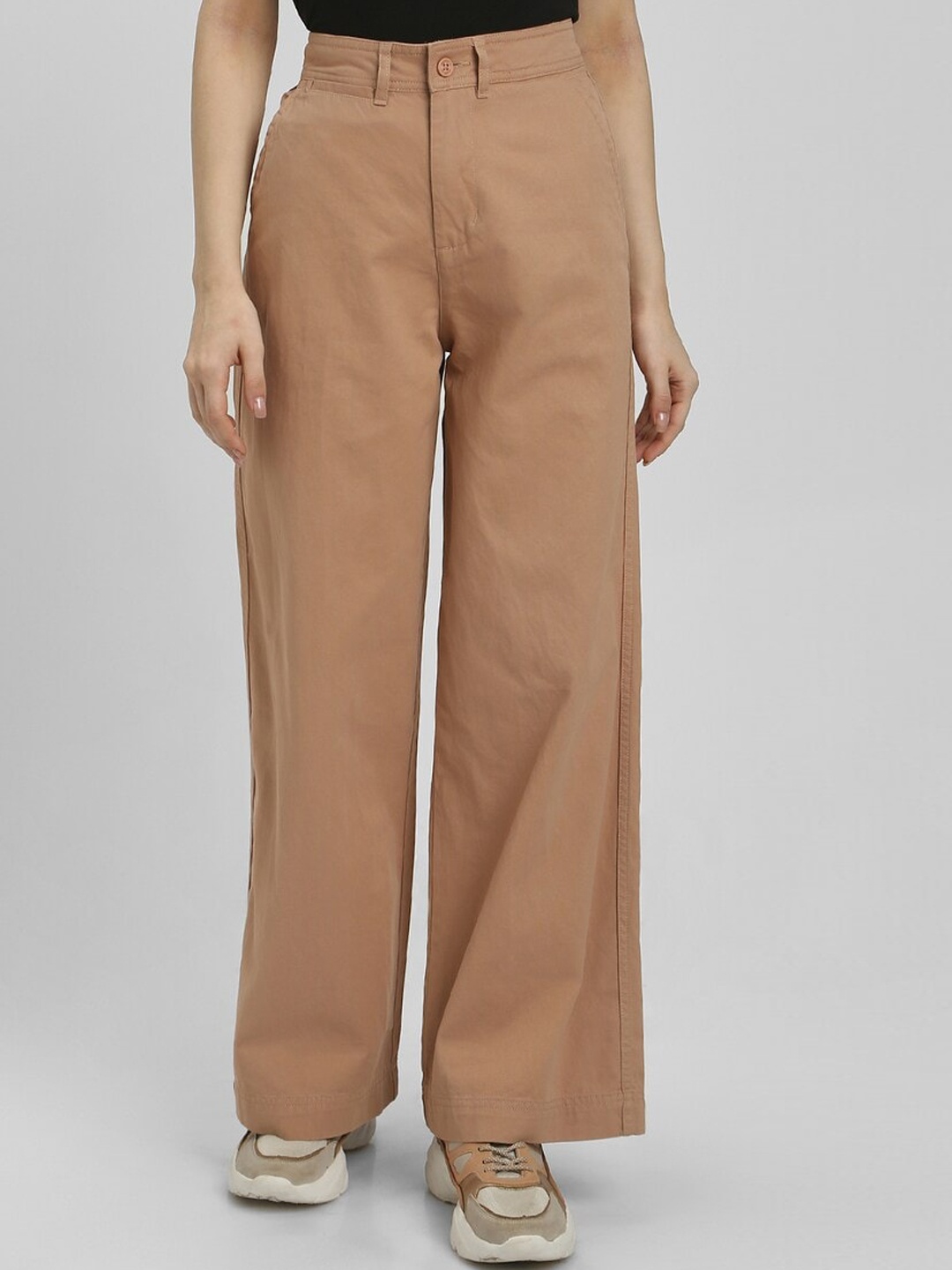 

FOREVER 21 Women Pure Cotton Parallel Trousers, Brown