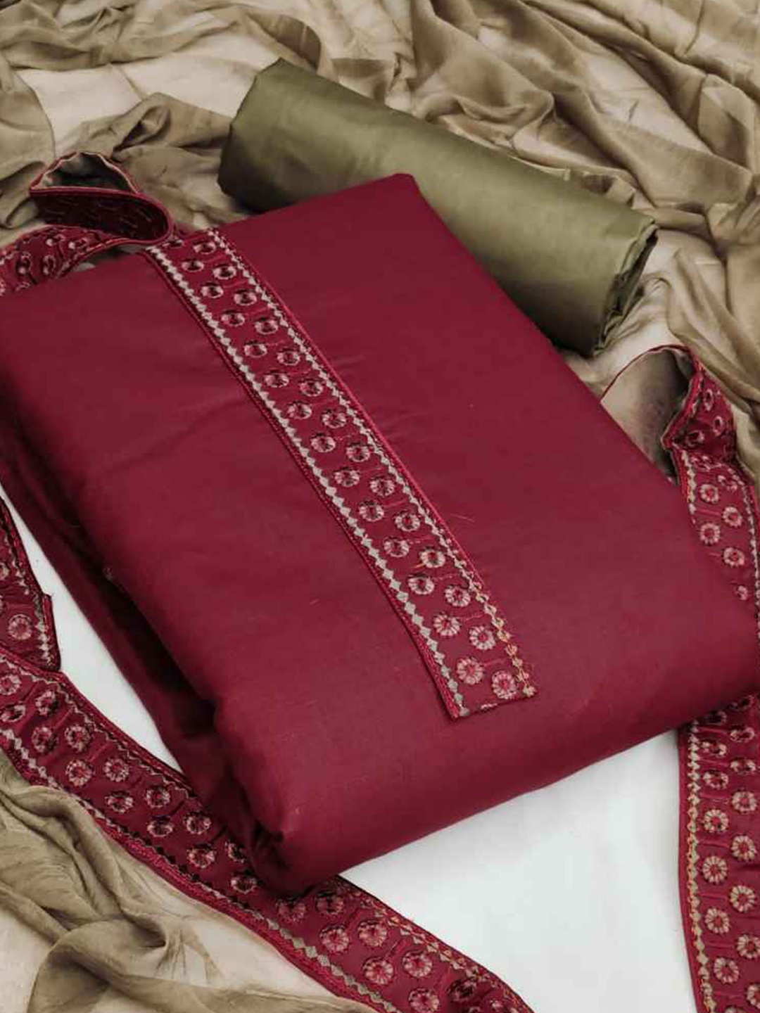 

faxofab Unstitched Dress Material, Maroon