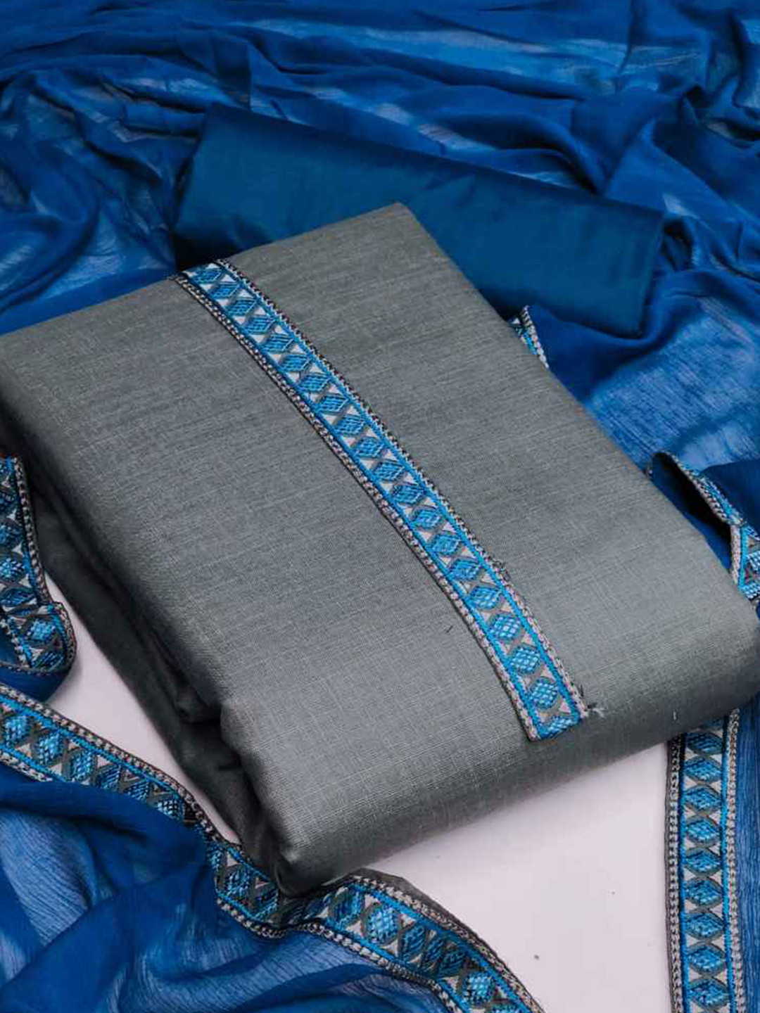 

faxofab Woven Design Unstitched Dress Material, Grey