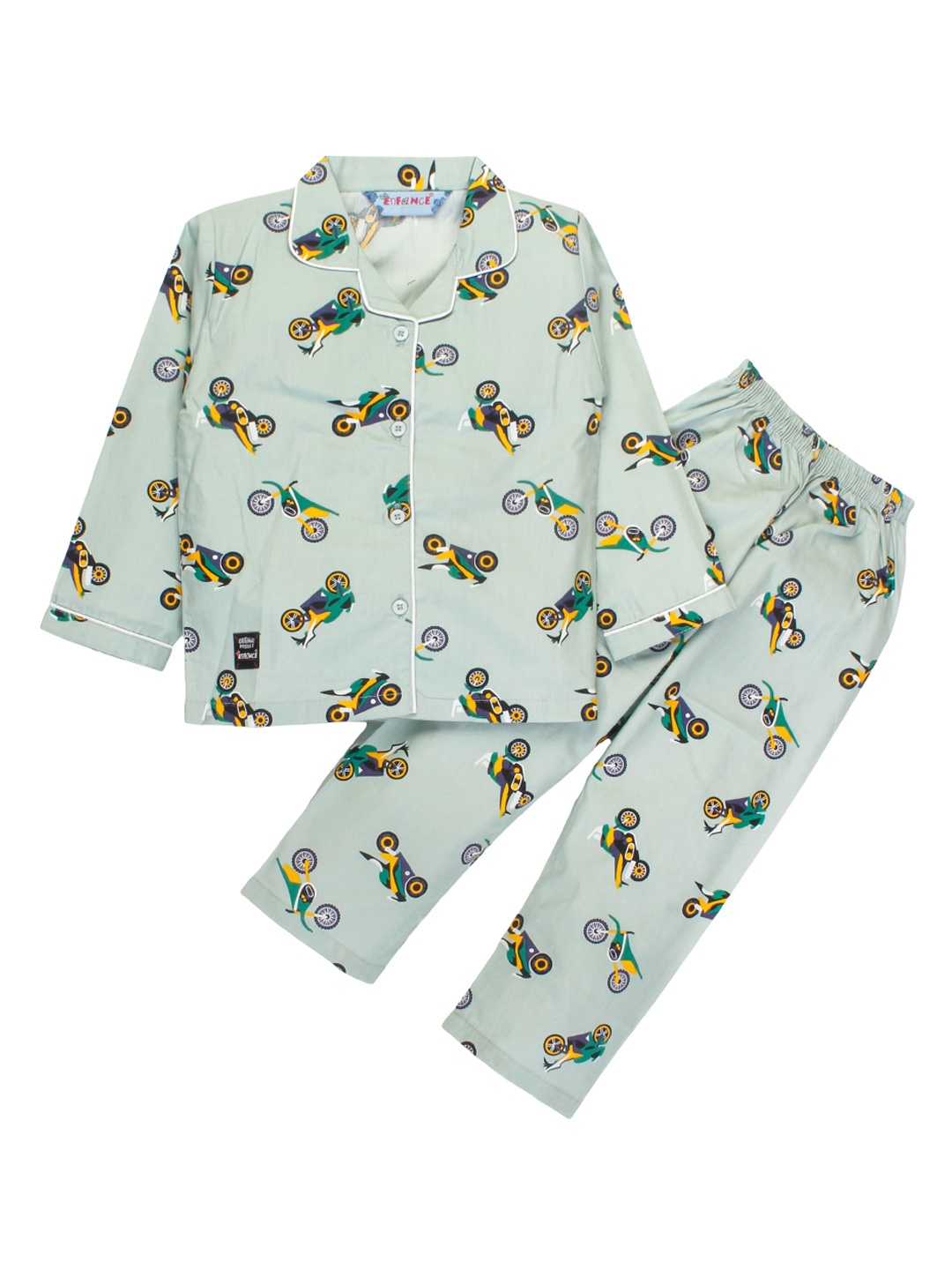 

Enfance Kids Graphic Printed Pure Cotton Shirt With Pyjamas, Green