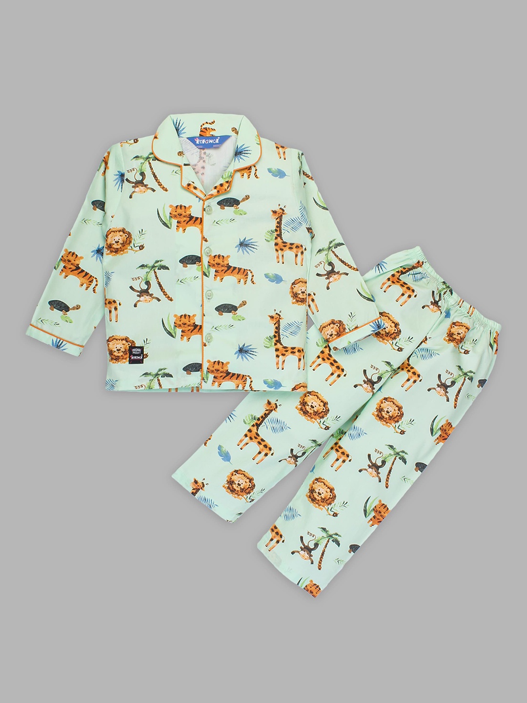 

Enfance Kids Graphic Printed Pure Cotton Shirt With Pyjamas, Green