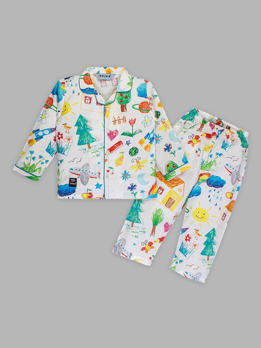 

Enfance Kids Graphic Printed Pure Cotton Shirt With Pyjamas, White