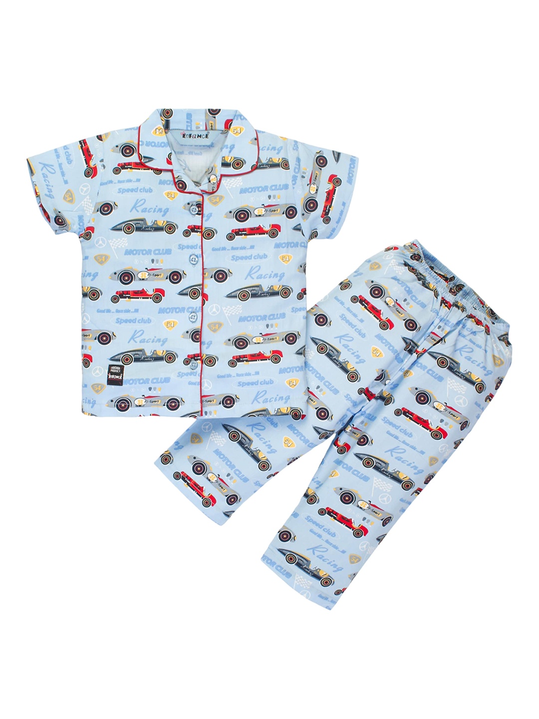 

Enfance Kids Graphic Printed Pure Cotton Shirt With Pyjamas, Blue