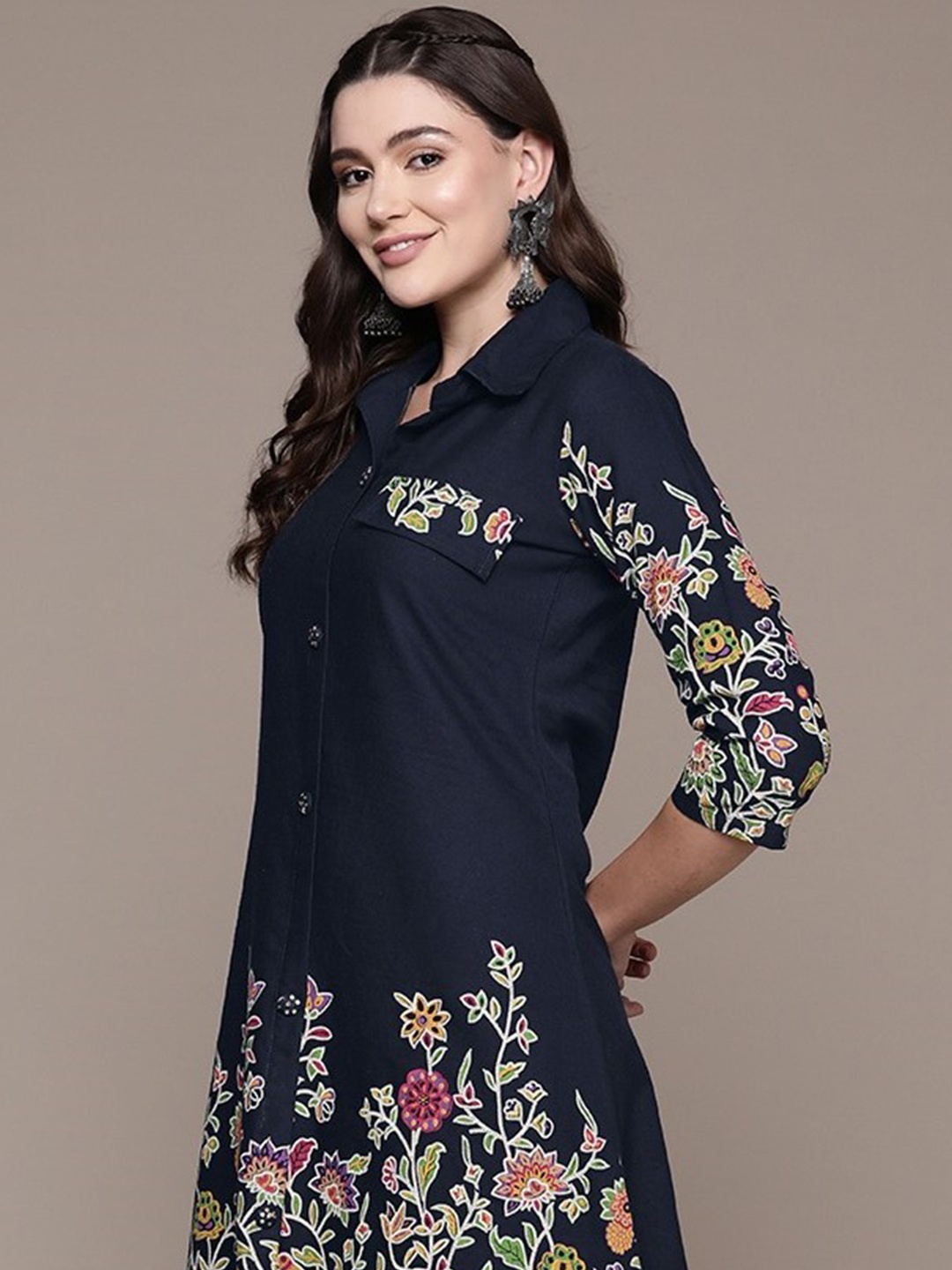 

Readiprint Women Floral Printed Tunic with Palazzos, Navy blue