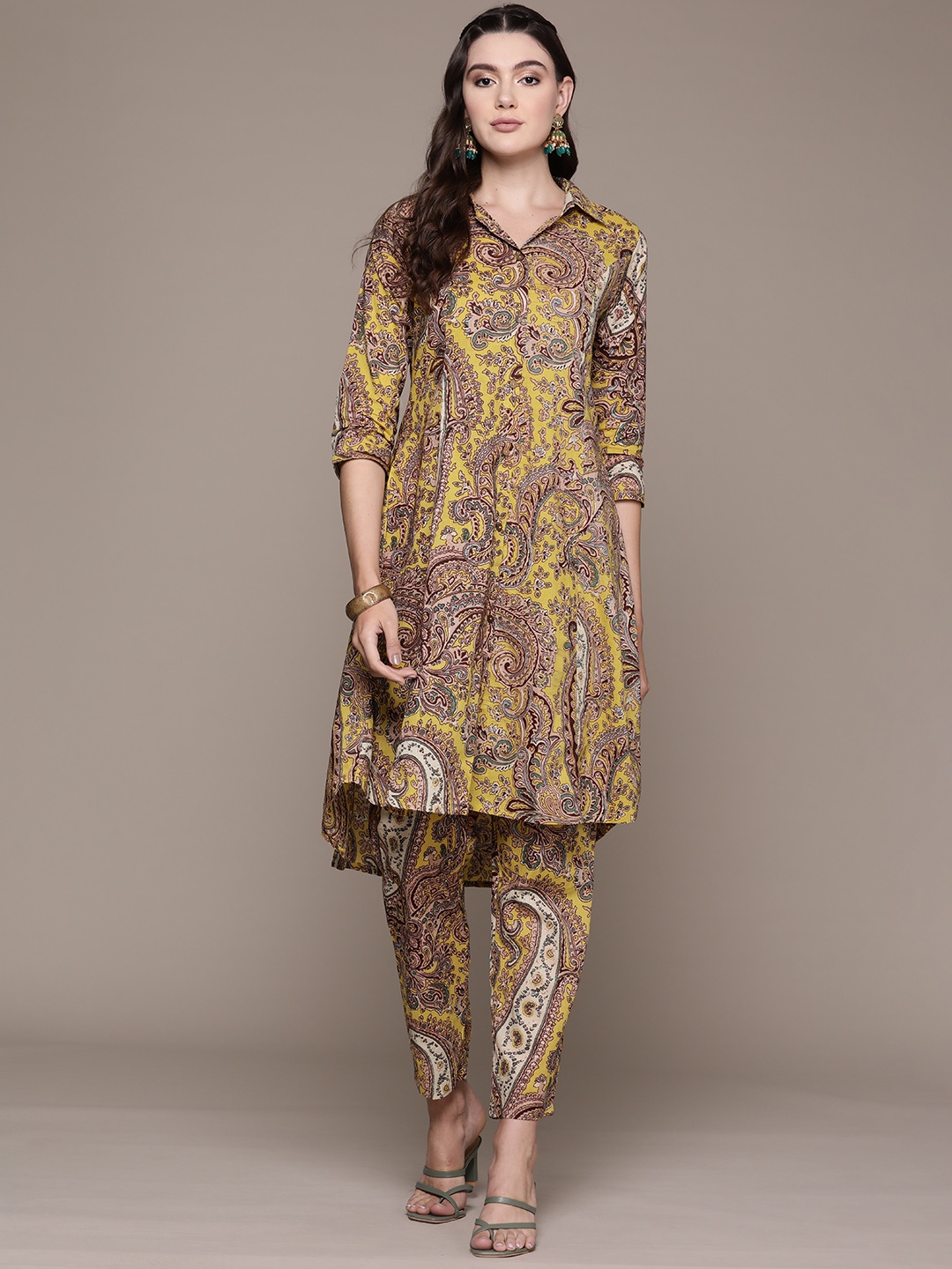 

Readiprint Fashions Paisley Printed Regular Pure Cotton Kurta with Trousers, Yellow