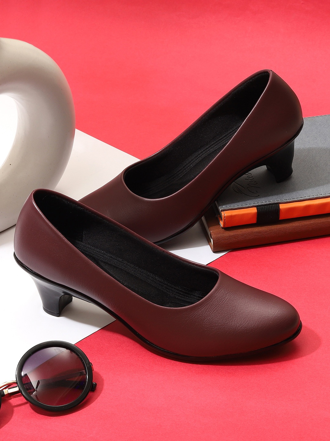 

Cindy Block Heeled Pumps, Maroon
