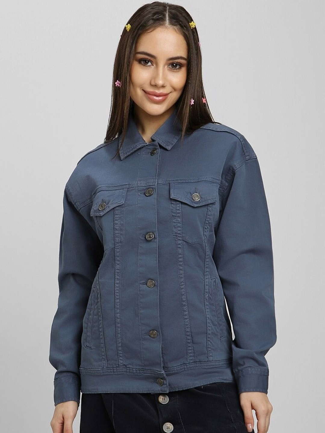 

FOREVER 21 Washed Denim Jacket, Blue