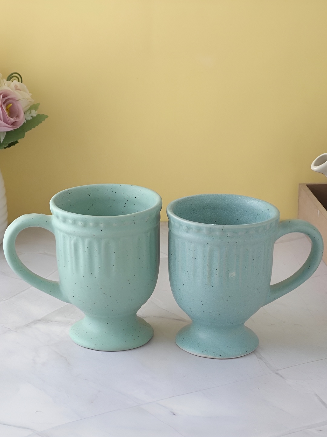 

The Decor Mart Green 2 Pieces Textured Ceramic Glossy Mugs 300 ml