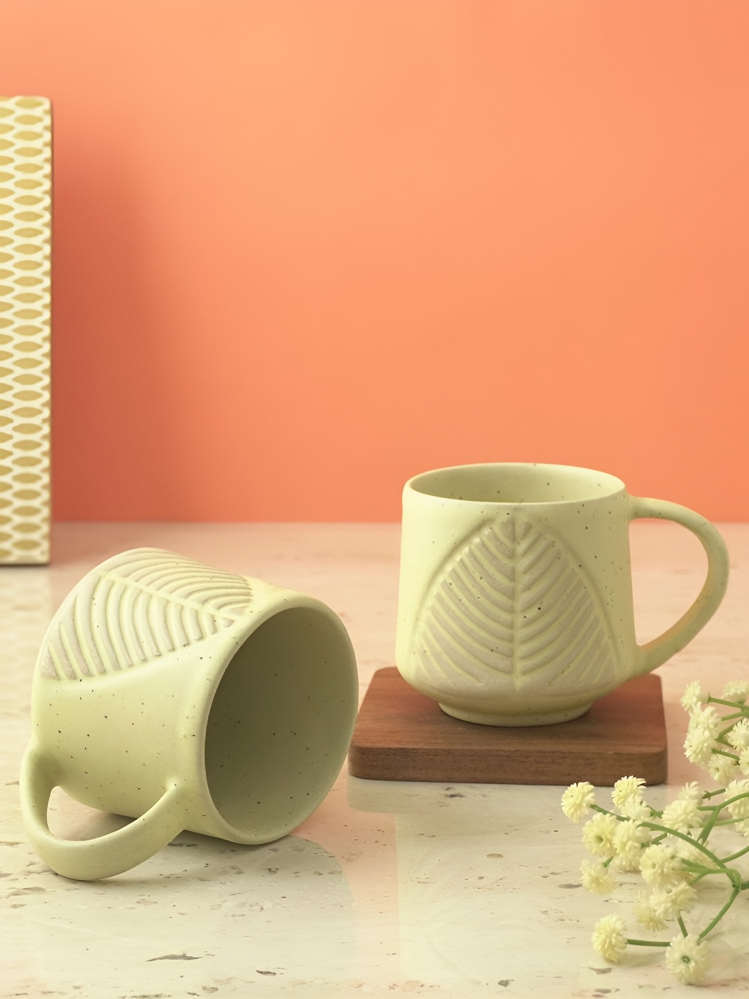 

The Decor Mart White 2 Pieces Textured Ceramic Matte Mugs