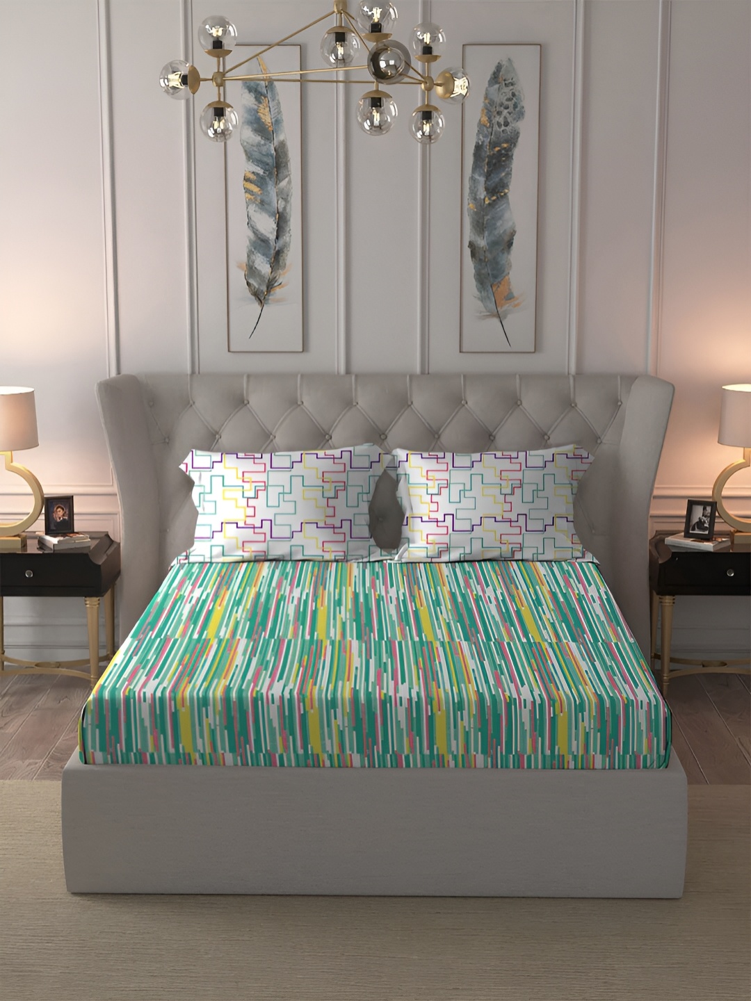 

MYTRIDENT Lego Green Dusk & Dawn Flat 144TC King Cotton Bedsheet Set