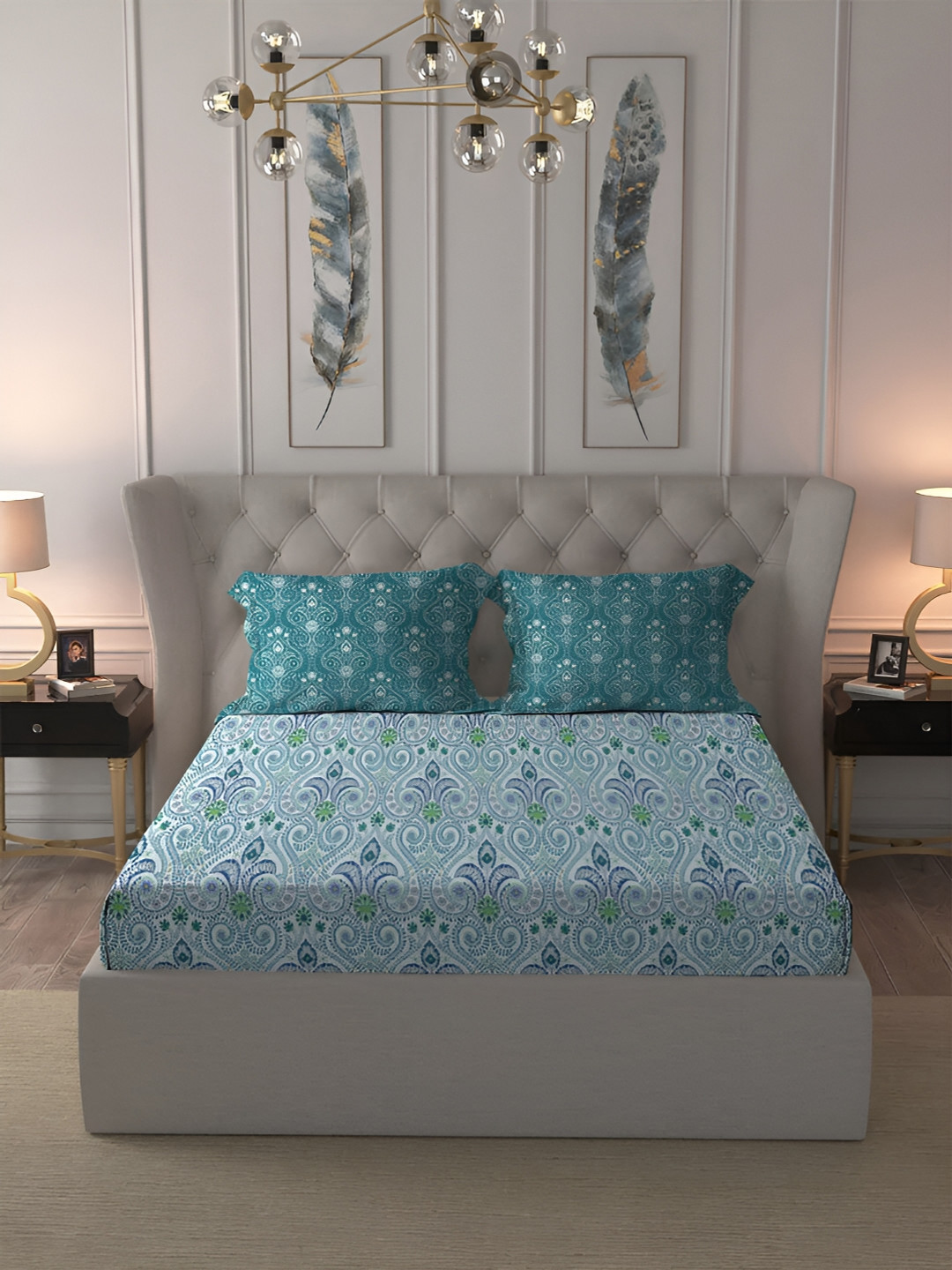 

MYTRIDENT Blue & White Ethnic Motifs 144 TC King Bedsheet with 2 Pillow Covers