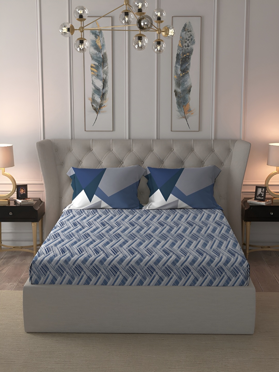 

TRIDENT Kokum Blue Dusk & Dawn Flat 144TC Queen Cotton Bedsheet Set