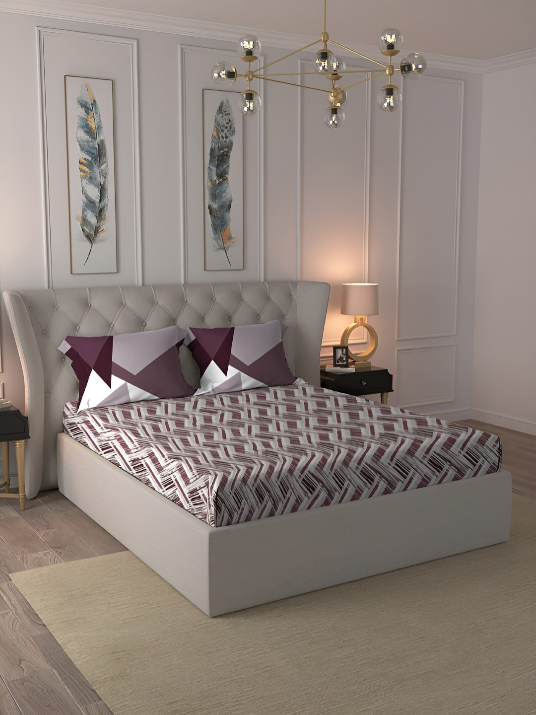 

MYTRIDENT Kokum Red Dusk & Dawn Flat 144TC King Cotton 1 Bedsheet with 2 Pillow Covers, Purple