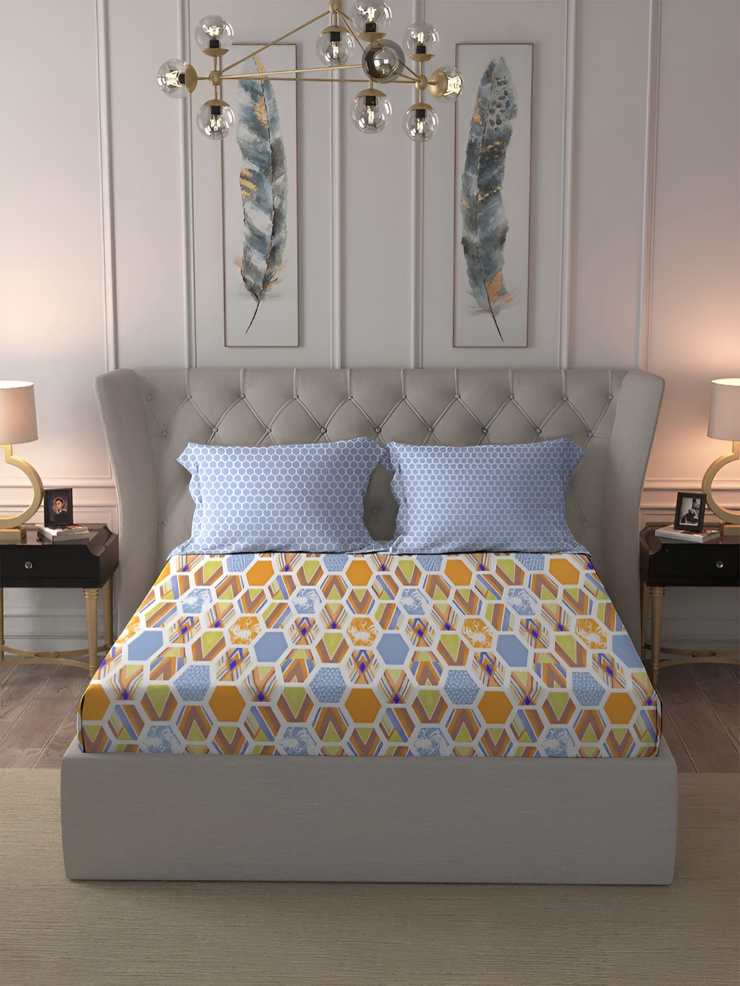 

TRIDENT Charisma Orange Dusk & Dawn Flat 144TC King Cotton Bedsheet Set