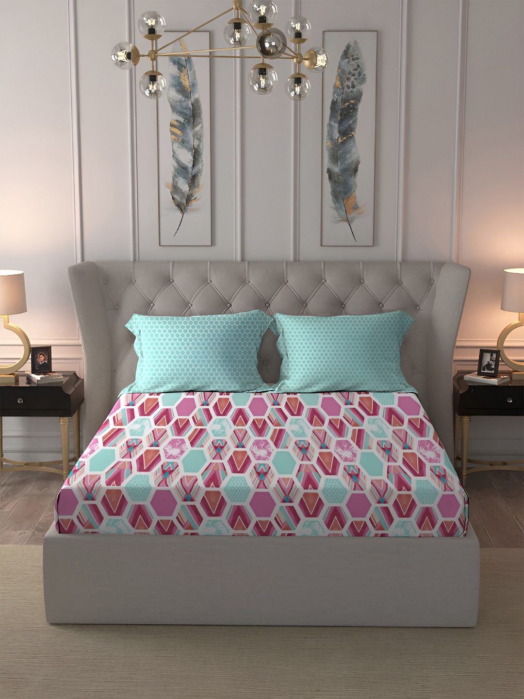 

MYTRIDENT Charisma Pink Dusk & Dawn Flat 144TC Queen Cotton Bedsheet Set