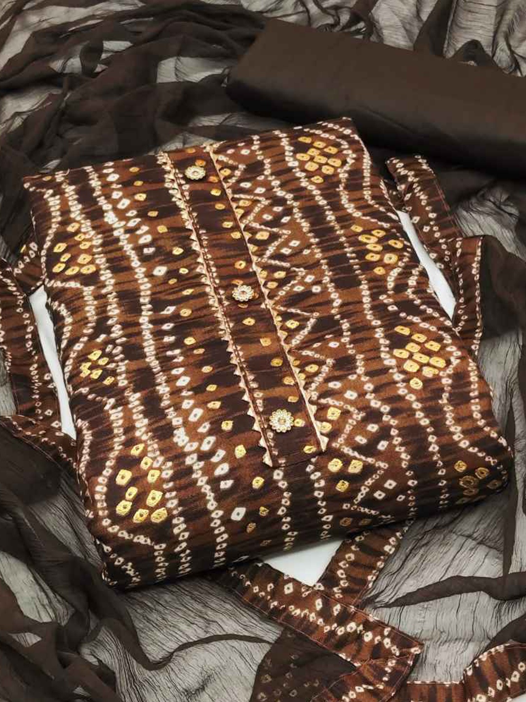 

faxofab Printed Unstitched Dress Material, Brown