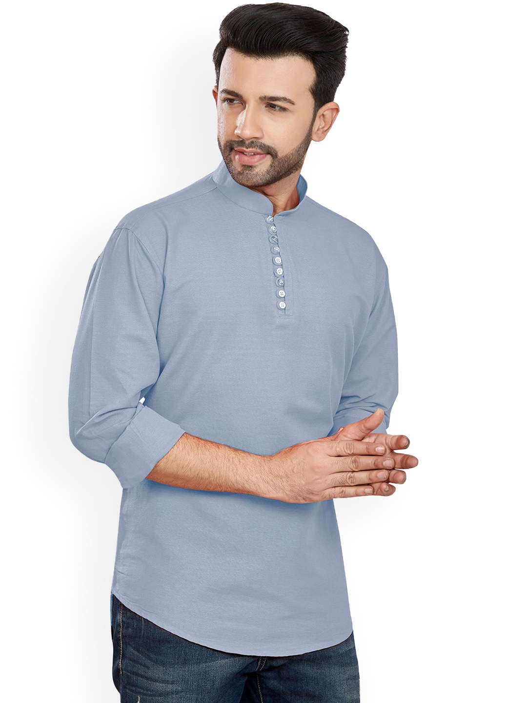 

Anouk Pure Cotton Solid Short Kurta, Blue