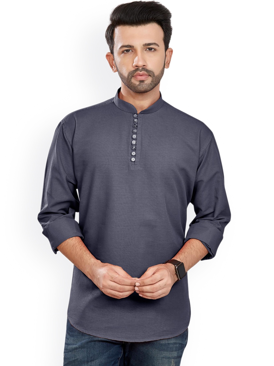 

Anouk Pure Cotton Solid Short Kurta, Grey