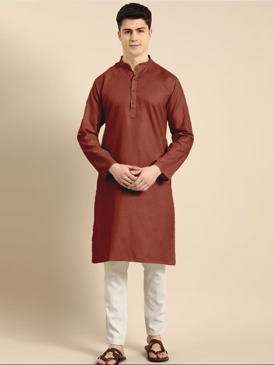 

Anouk Men Solid Cotton Kurta, Brown