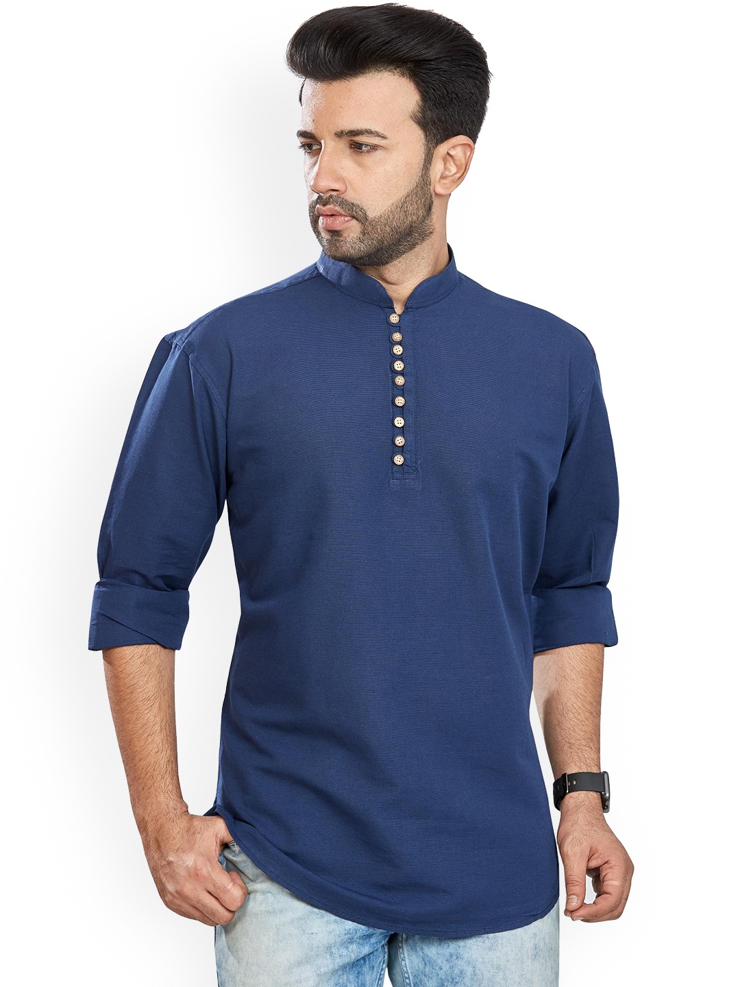 

Anouk Pure Cotton Solid Short Kurta, Blue