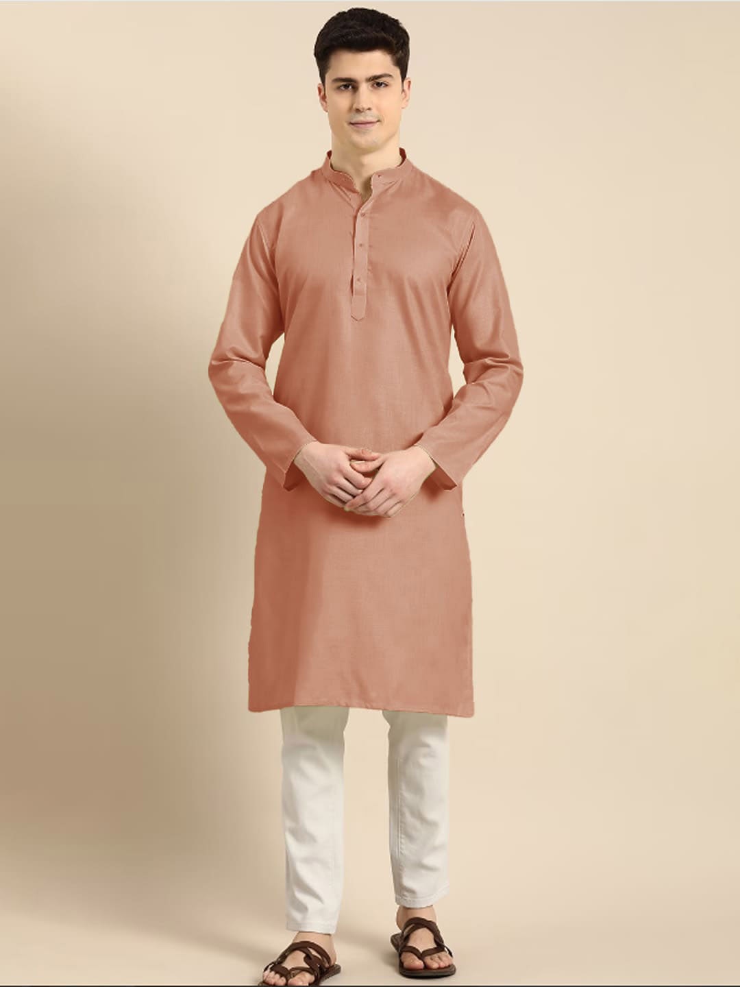 

Anouk Men Solid Cotton Kurta, Taupe