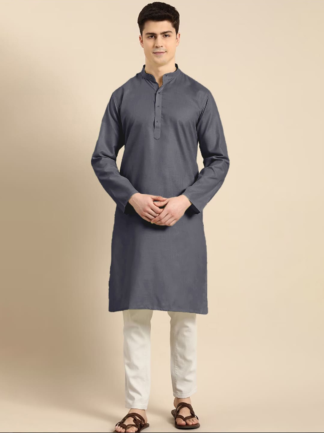 

Anouk Men Solid Cotton Kurta, Grey