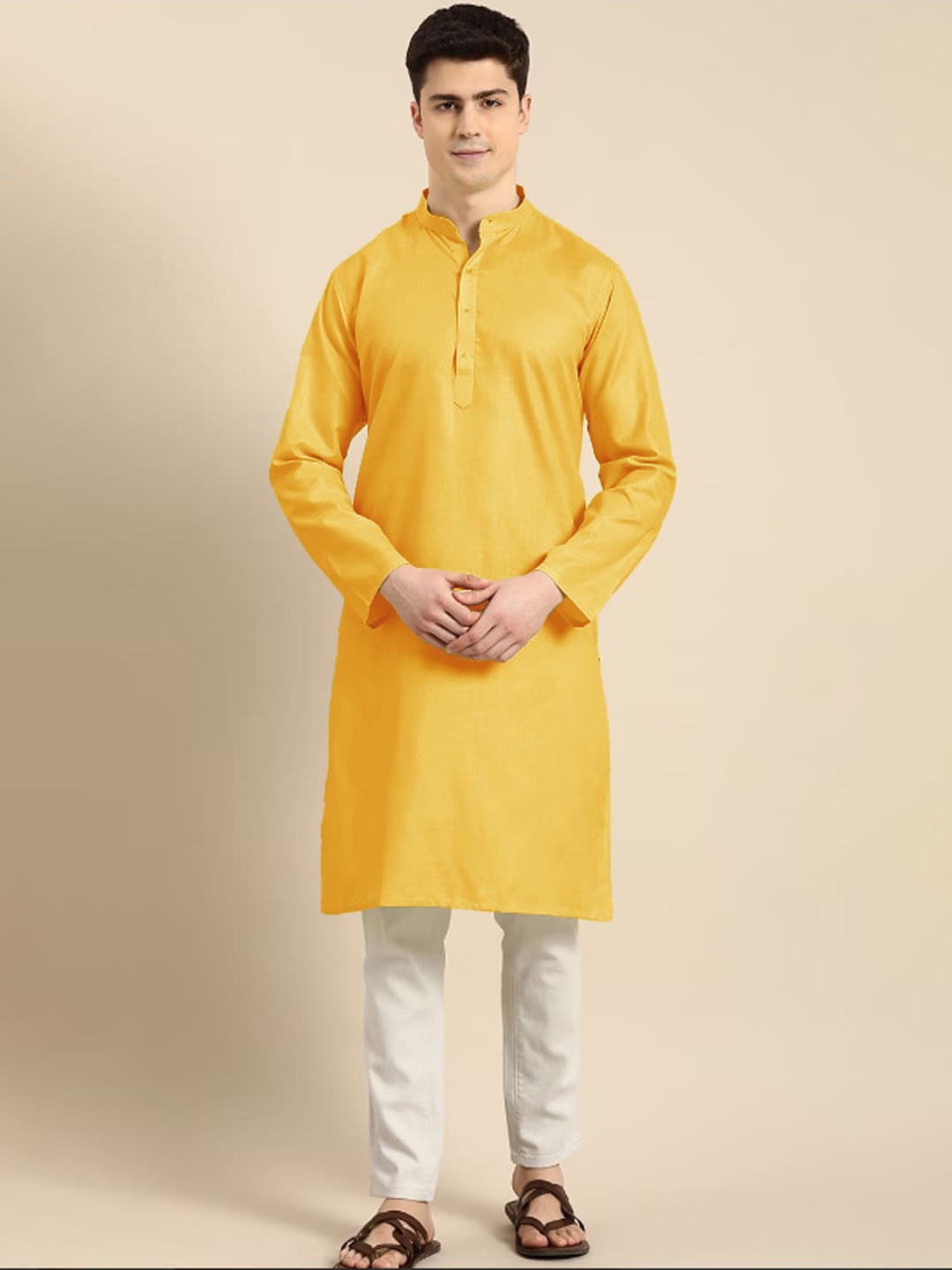 

Anouk Men Solid Cotton Kurta, Yellow